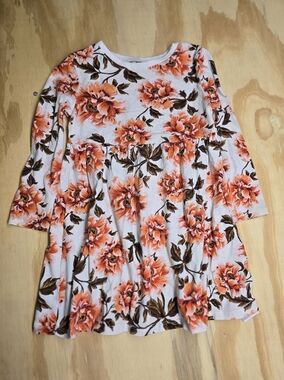 Old Navy 4T Floral Long-Sleeve Dress - Peach/White